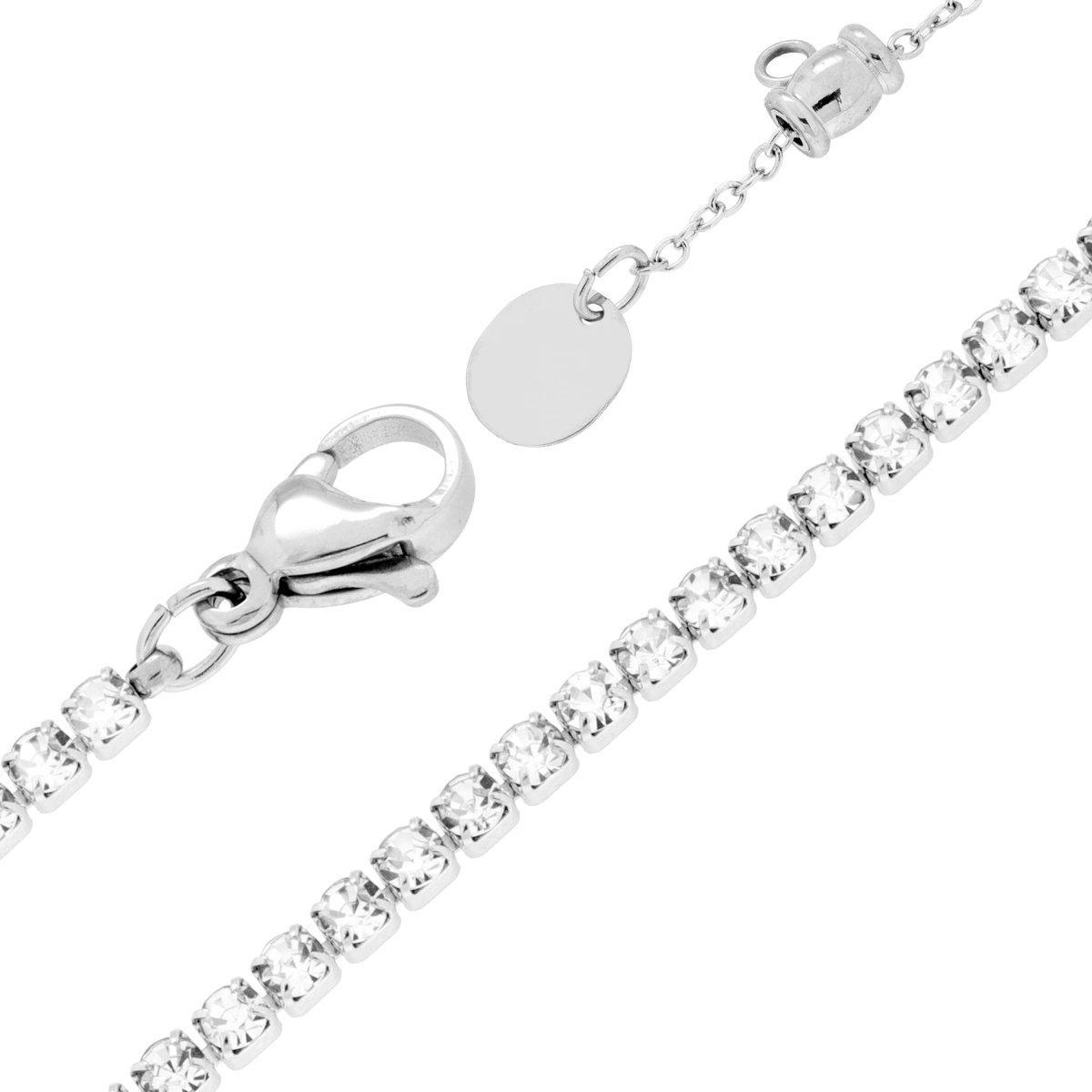Collana Tennis Griffe cm 32+10 con Crystal mm 2 Bianchi regolabile in ACCIAIO<BR>