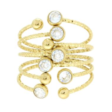 Anello Fascia Contrarie Multifilo con Crystal Bianchi in ACCIAIO colore Oro<BR>