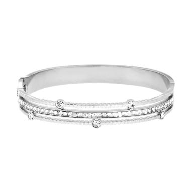 Bracciale Rigido modello Schiava Tre fili con Crystal Bianchi Carre in ACCIAIO<BR>