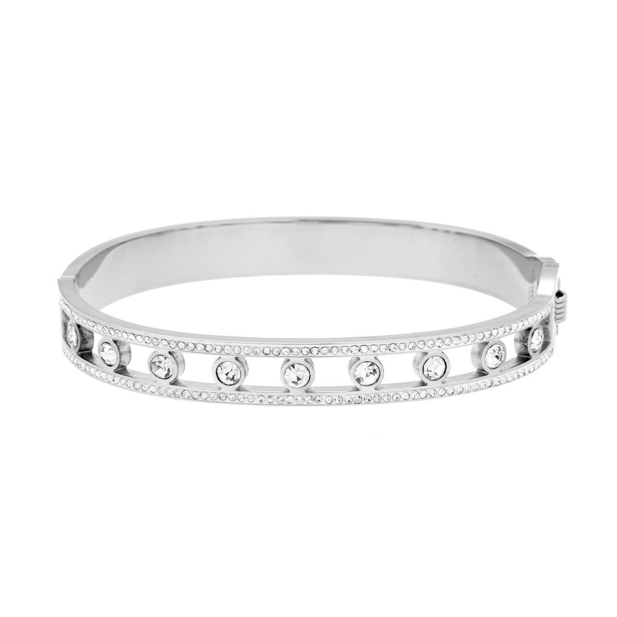 Bracciale Rigido modello Schiava con Crystal Bianchi in ACCIAIO<BR>