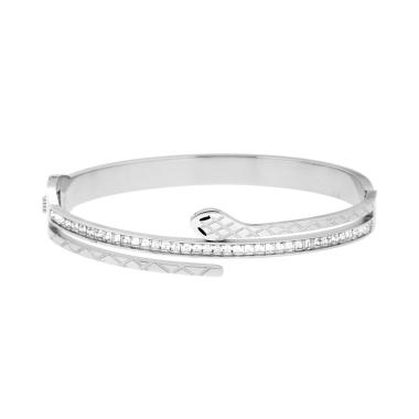 Bracciale Rigido modello Schiava Serpente e Crystal Bianchi in ACCIAIO<BR>
