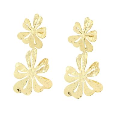 Orecchini con Fiori Degradè pendenti con Lavorazione Martellata in ACCIAIO colore Oro<BR>