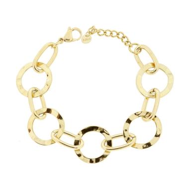 Bracciale Catena con Piastre tonde Irregolari Martellate in ACCIAIO colore Oro