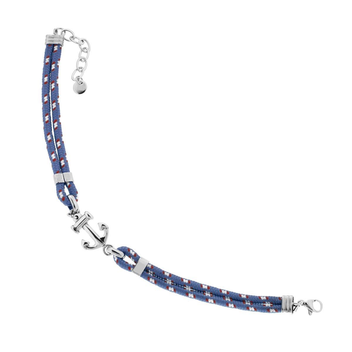 Bracciale Uomo in Cordoncino Nylon Blu con Ancora e accessori in ACCIAIO<BR>