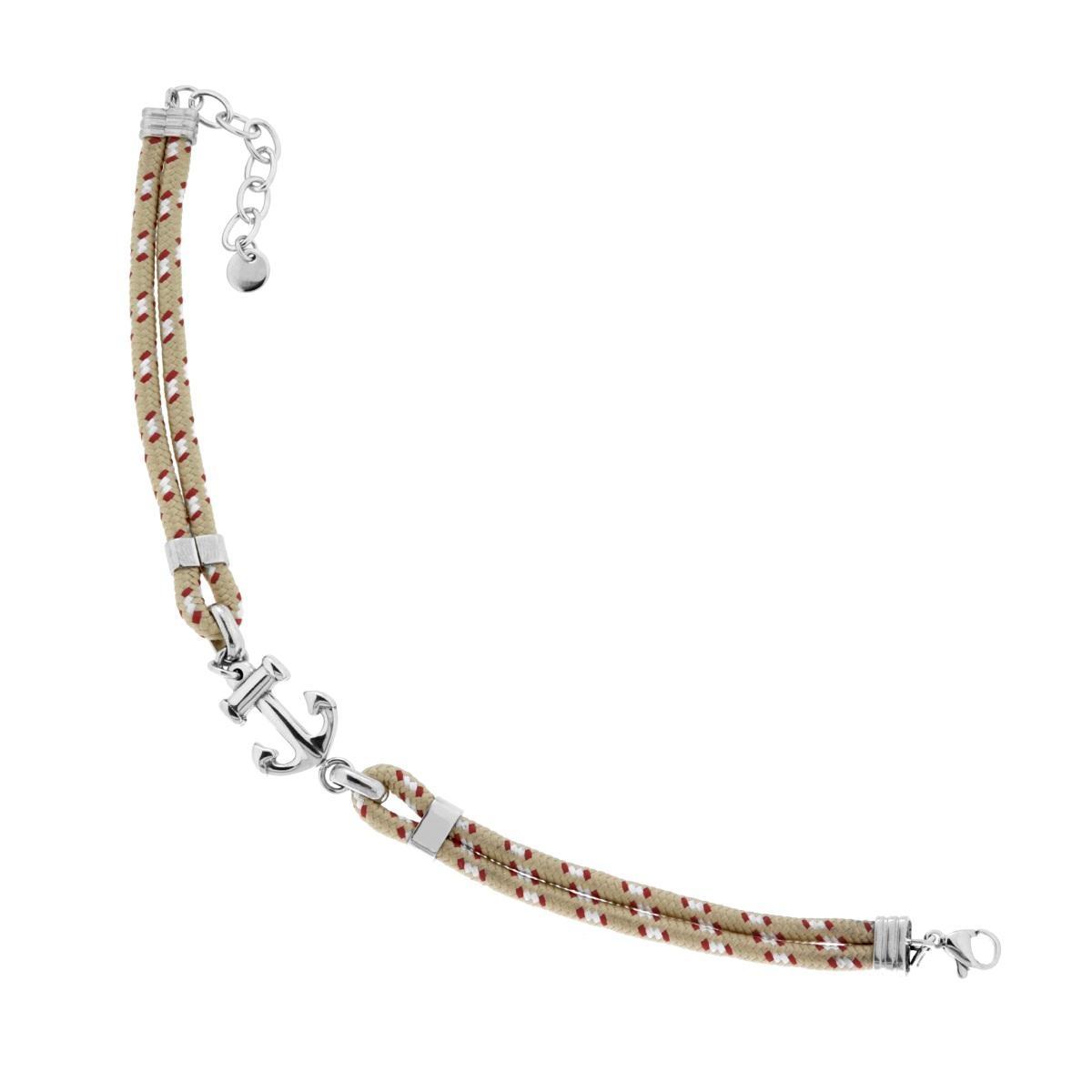 Bracciale Uomo in Cordoncino Nylon Sabbia con Ancora e accessori in ACCIAIO<BR>