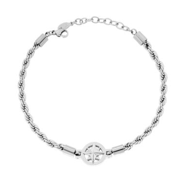 Bracciale Catena Corda Diamantata con Rosa dei Venti in ACCIAIO<BR>