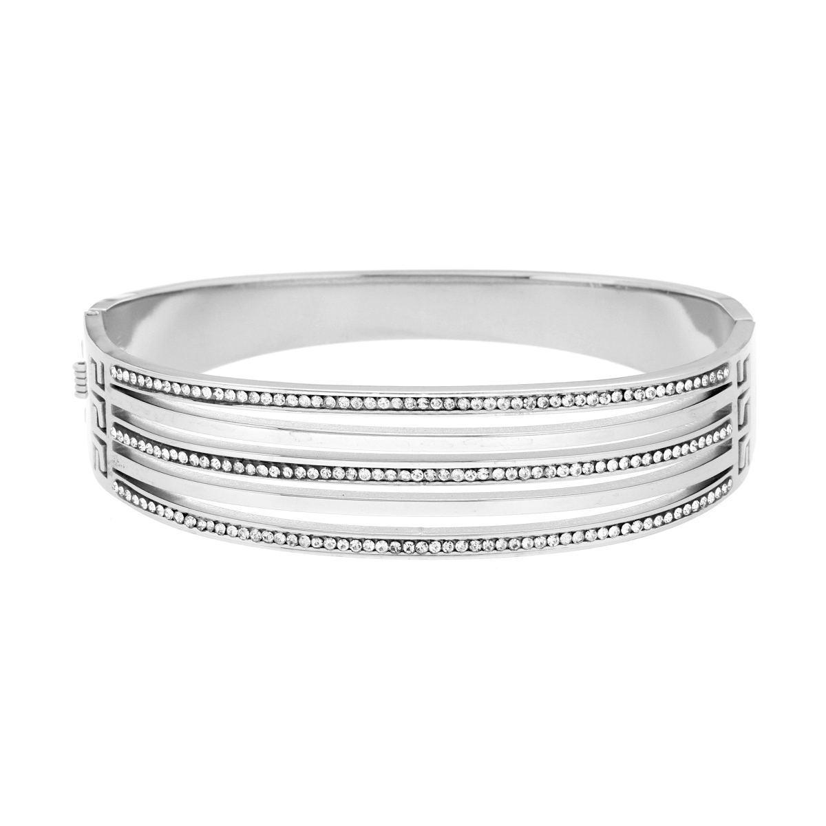 Bracciale Rigido modello Schiava Multifilo con Crystal Bianchi in ACCIAIO<BR>