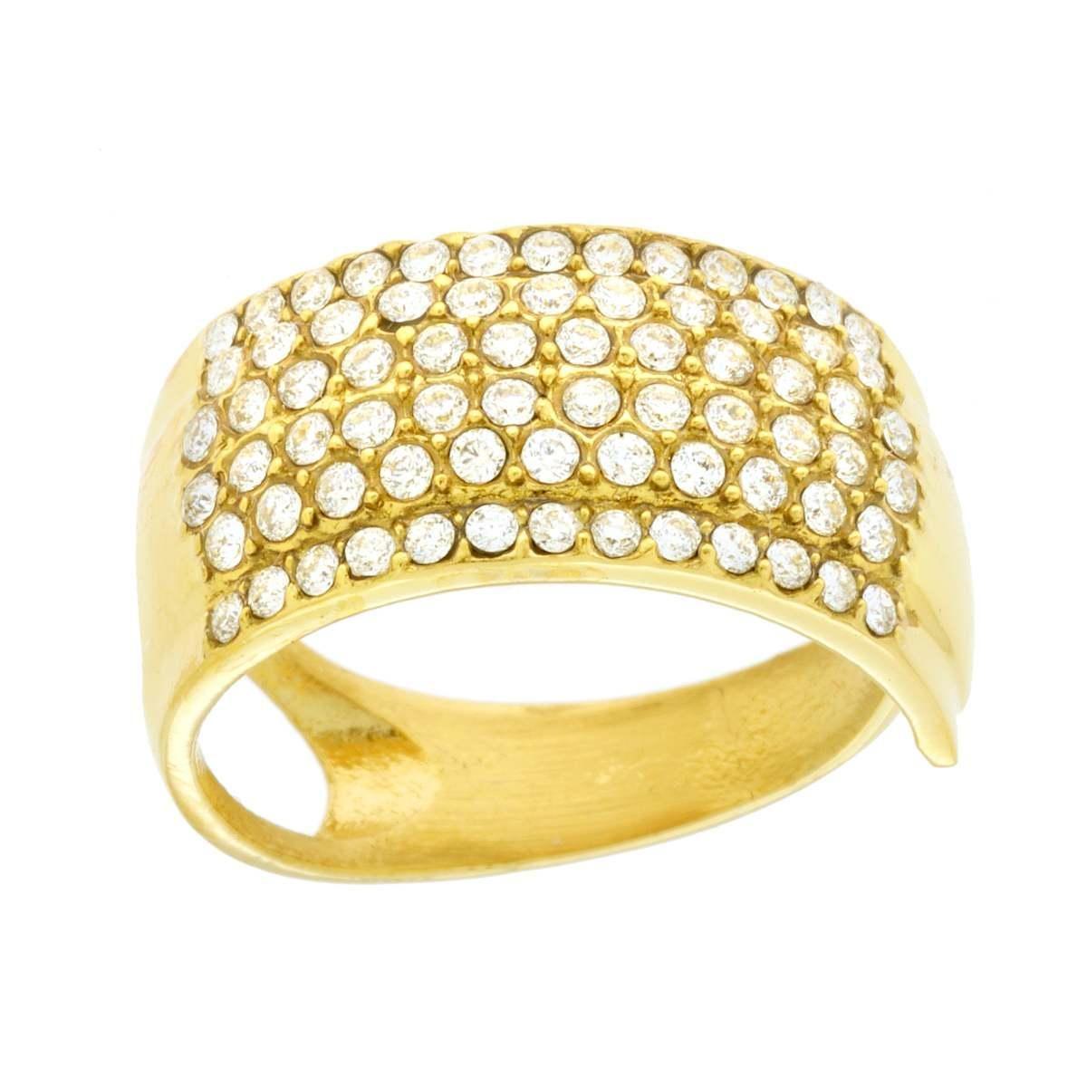 Anello Fascia Veretta con Crystal Bianchi in ACCIAIO colore Oro<BR>