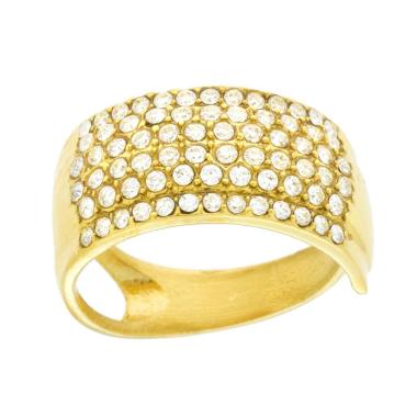 Anello Fascia Veretta con Crystal Bianchi in ACCIAIO colore Oro<BR>