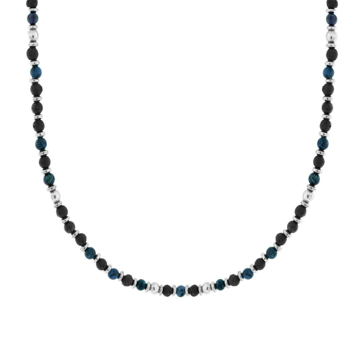 Collana Catena con Anelli e Pietre Tonde Blu in ACCIAIO<BR>