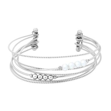 Bracciale Semirigido Multifilo con Palline e Perle Bianche in ACCIAIO<BR>