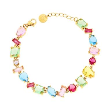 Bracciale Tennis con Crystal Multitaglio e Multicolor in ACCIAIO colore Oro