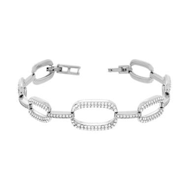 Bracciale Catena con Ovali e Crystal Bianchi in ACCIAIO 