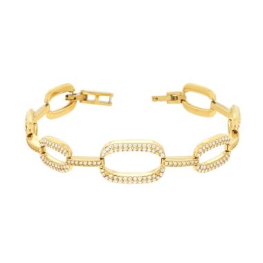 Bracciale Catena con Ovali e Crystal Bianchi in ACCIAIO colore Oro