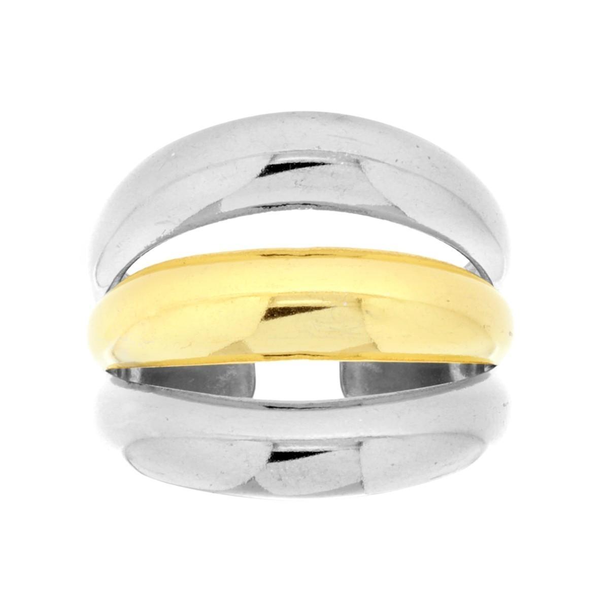 Anello Tripla Fascia con dettaglio colore Oro in ACCIAIO <BR>