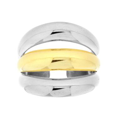 Anello Tripla Fascia con dettaglio colore Oro in ACCIAIO <BR>