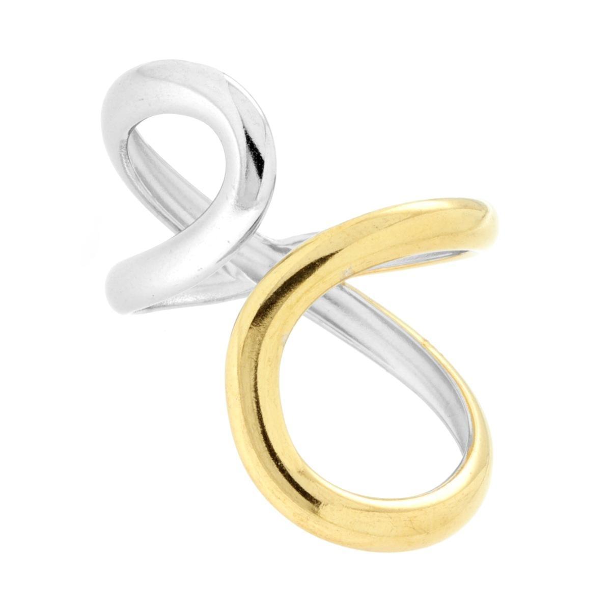 Anello Contrarie Fascia con Incrocio a Goccia e dettaglio colore Oro in ACCIAIO <BR>