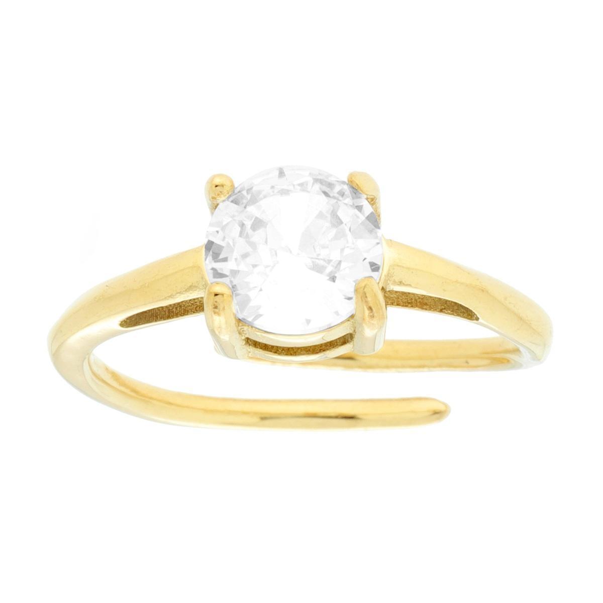 Anello Solitario con Crystal Bianco mm 7 in ACCIAIO colore Oro<BR>