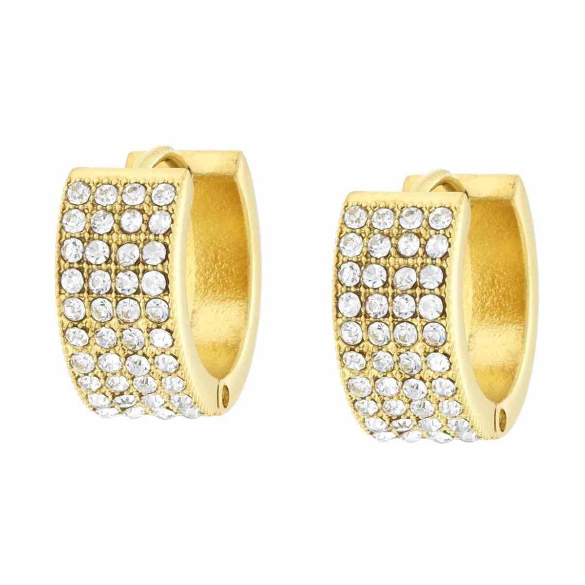 Orecchini Cerchio con Crystal Bianchi in ACCIAIO colore Oro<BR>