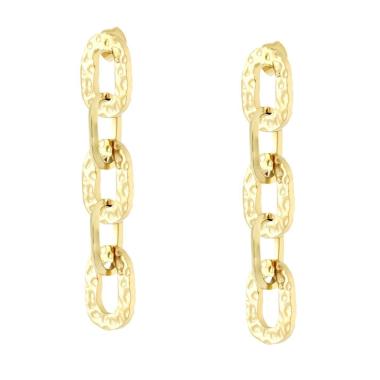 Orecchini con Ovali Martellati pendenti in ACCIAIO colore Oro<BR>