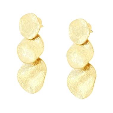 Orecchini con Piastre Tonde Irregolari Diamantate e Degrade in ACCIAIO color Oro<BR>