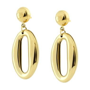 Orecchini Ovale pendente in ACCIAIO<BR> Colore Oro