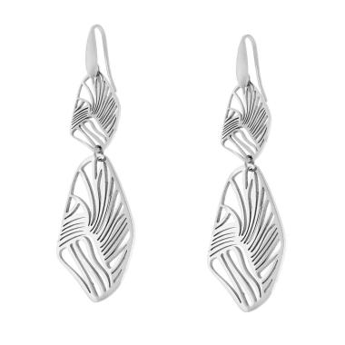 Orecchini con Foglie Geometriche pendenti in ACCIAIO<BR>