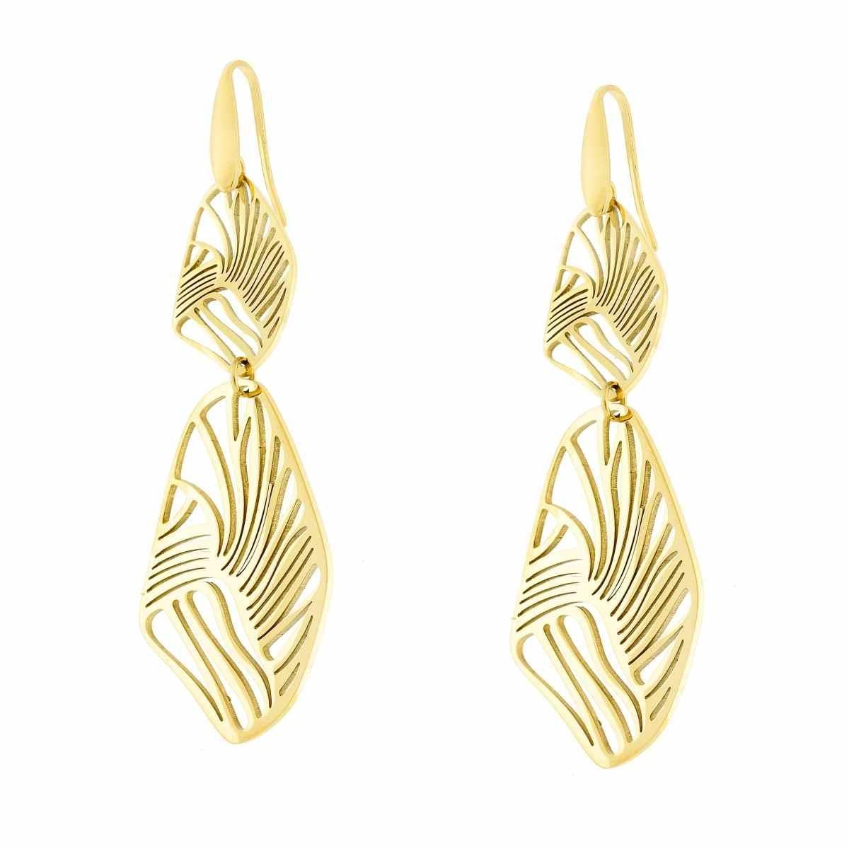 Orecchini con Foglie Geometriche pendenti in ACCIAIO<BR> color Oro