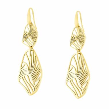 Orecchini con Foglie Geometriche pendenti in ACCIAIO<BR> color Oro