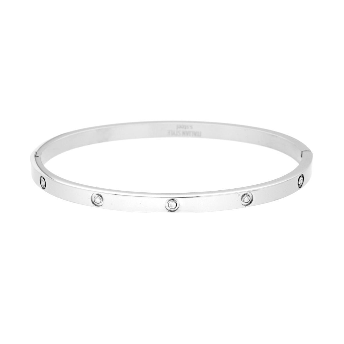 Bracciale Rigido modello Schiava con Crystal Bianchi mm 4 in ACCIAIO<BR>