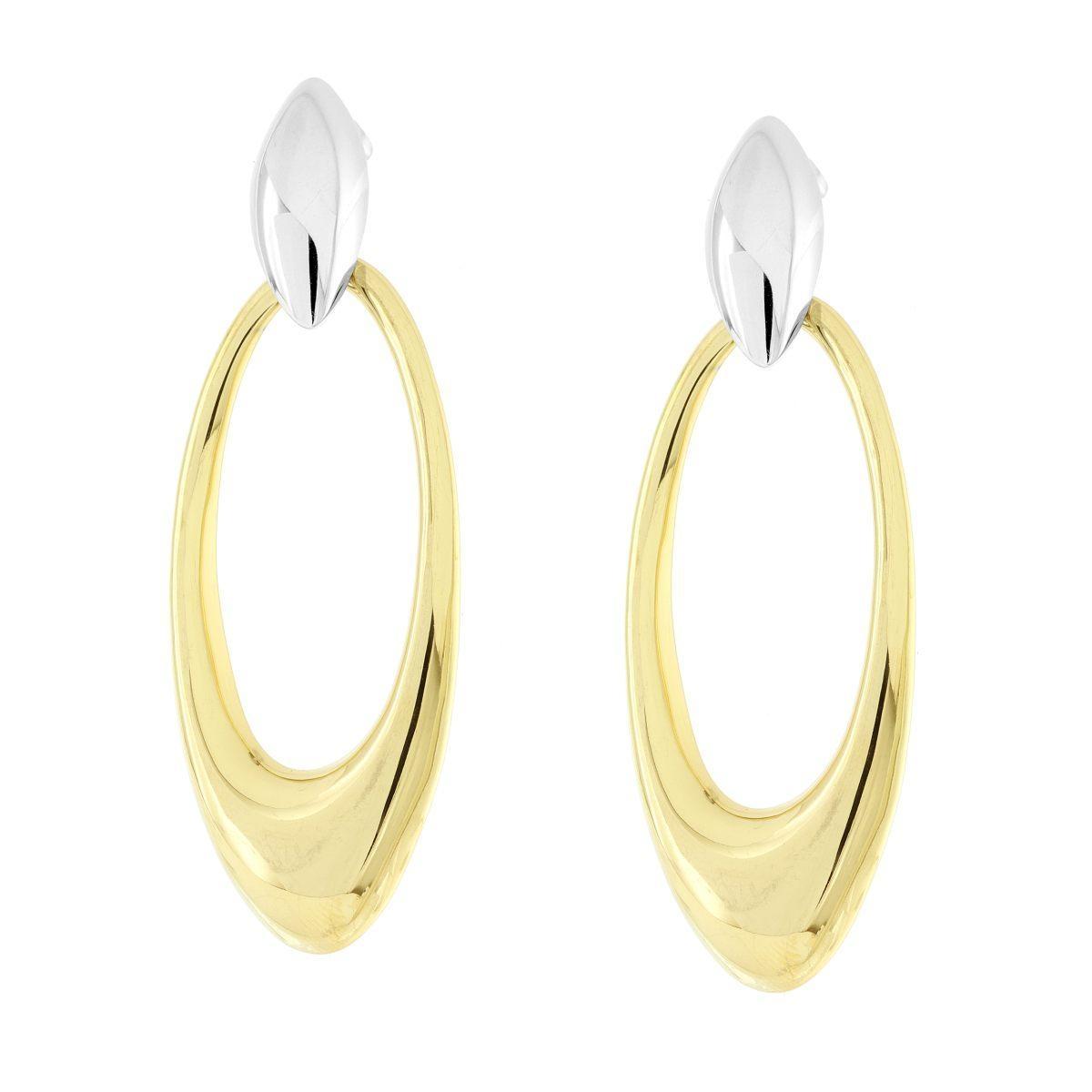 Orecchini con Ovali pendenti colore Oro in ACCIAIO<BR>