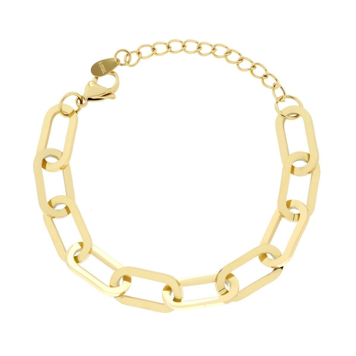 Bracciale Catena Forzatina Allungata in ACCIAIO colore Oro<BR>