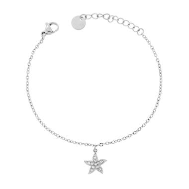 Bracciale Catena Forzatina Diamantata con Stella Marina e Crystal Bianchi in ACCIAIO