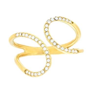 Anello Fascia Contrarie con Crystal Bianchi in ACCIAIO colore Oro<BR>