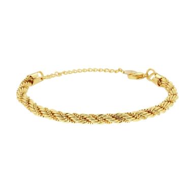 Bracciale Catena intrecciata Corda e Veneziana in ACCIAIO colore Oro<BR>