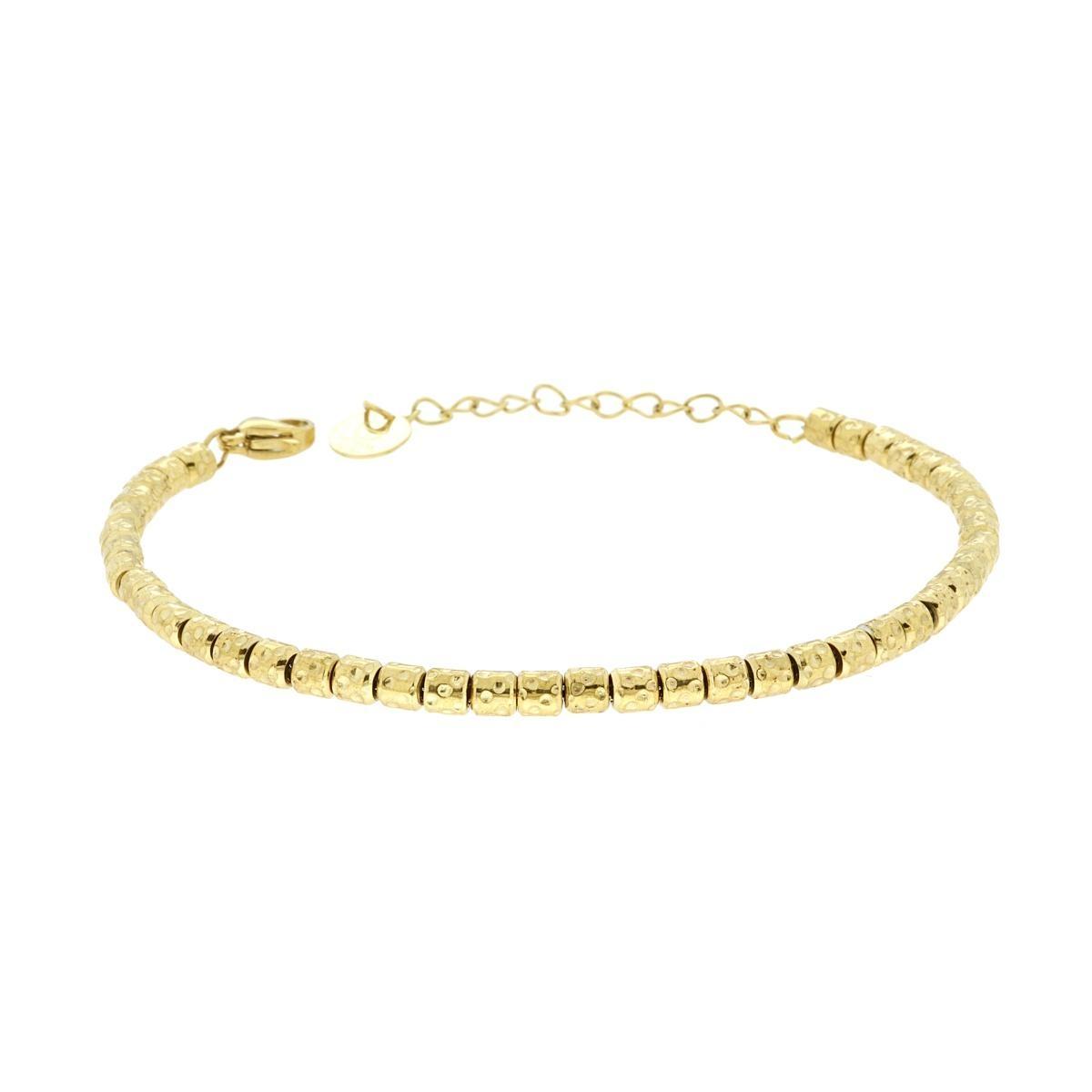 Bracciale Catena di Cilindretti Martellati in ACCIAIO colore Oro<BR>