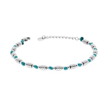 Bracciale Catena di Anelli e Palline alternate a Nodi in Cotone Turchese in ACCIAIO