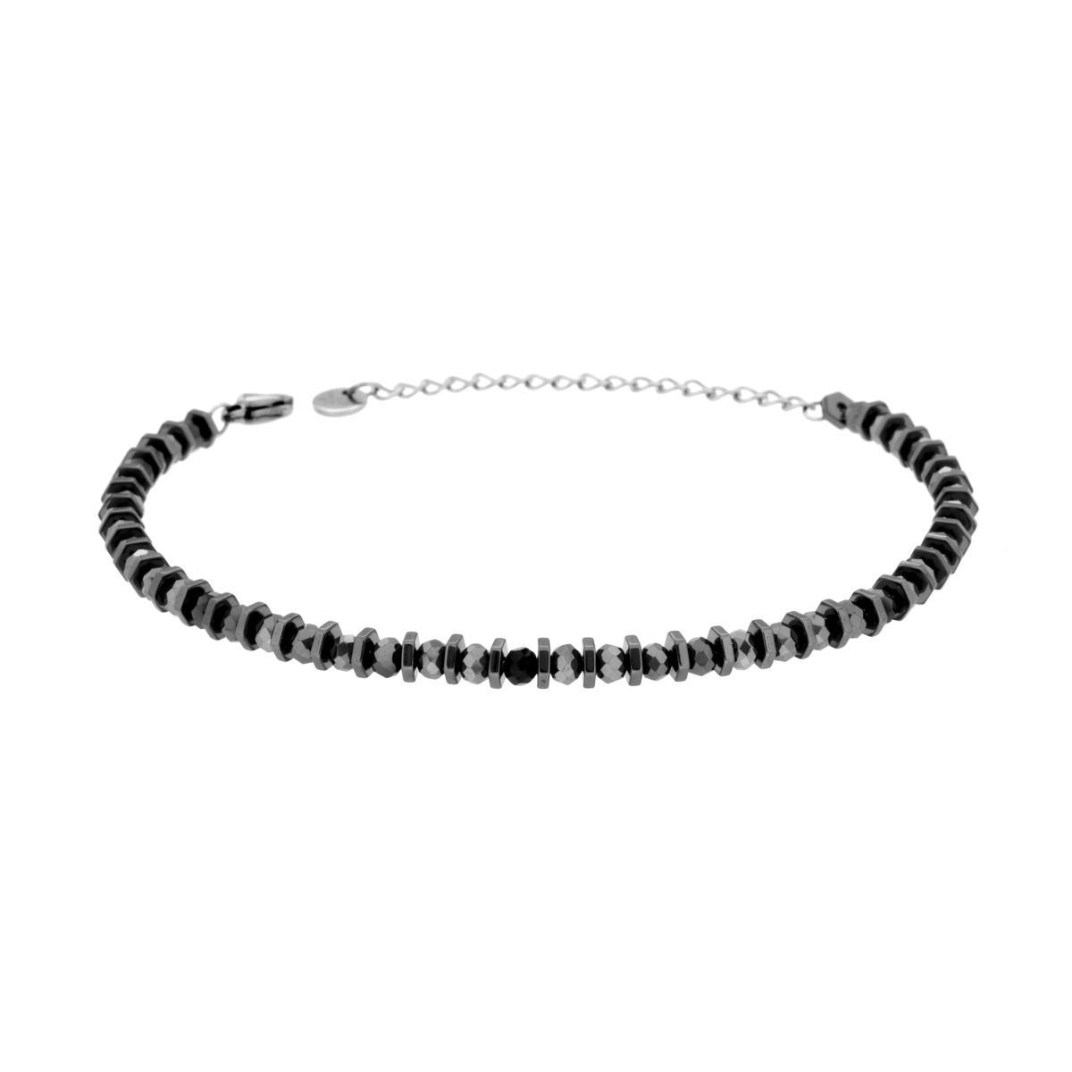 Bracciale Catena di Bulloncini e Crystal Nero in ACCIAIO <BR>