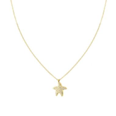 Collana Catena Forzatina Diamantata con Stella Marina e Crystal Bianchi in ACCIAIO colore Oro<BR>
