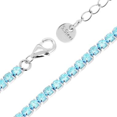 Bracciale Tennis Griffe cm 16+3 con Crystal mm 3 Acquamarina in ACCIAIO<BR>