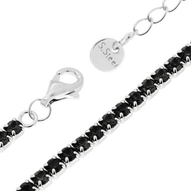 Bracciale Tennis Griffe cm 16+5 con Crystal mm 3 Nero in ACCIAIO<BR>
