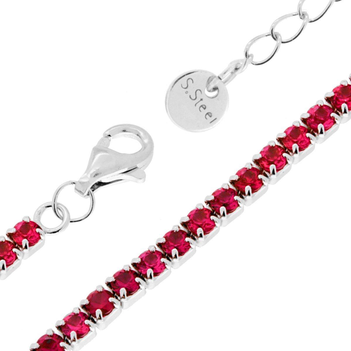 Bracciale Tennis Griffe cm 16+5 con Crystal mm 3 Rosso Rubino in ACCIAIO<BR>