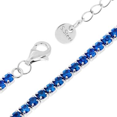 Bracciale Tennis Griffe cm 16+5 con Crystal mm 3 Blu Zaffiro in ACCIAIO<BR>