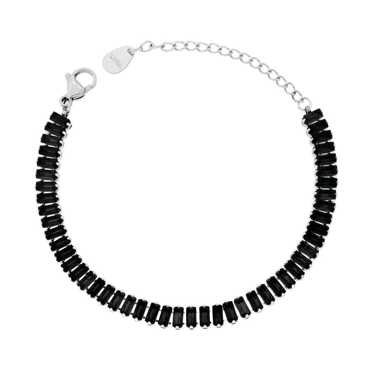 Bracciale Tennis con Crystal Neri Baguette in ACCIAIO <BR>