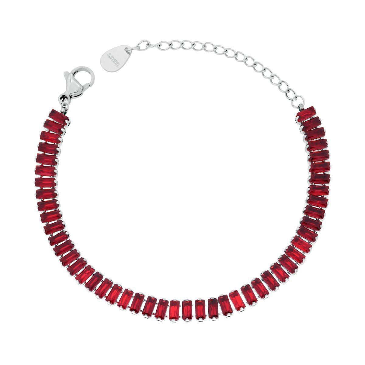 Bracciale Tennis con Crystal Rosso Rubino Baguette in ACCIAIO