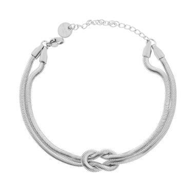 Bracciale due fili Catena Coda di Topo piatta con Nodo centrale in ACCIAIO<BR>