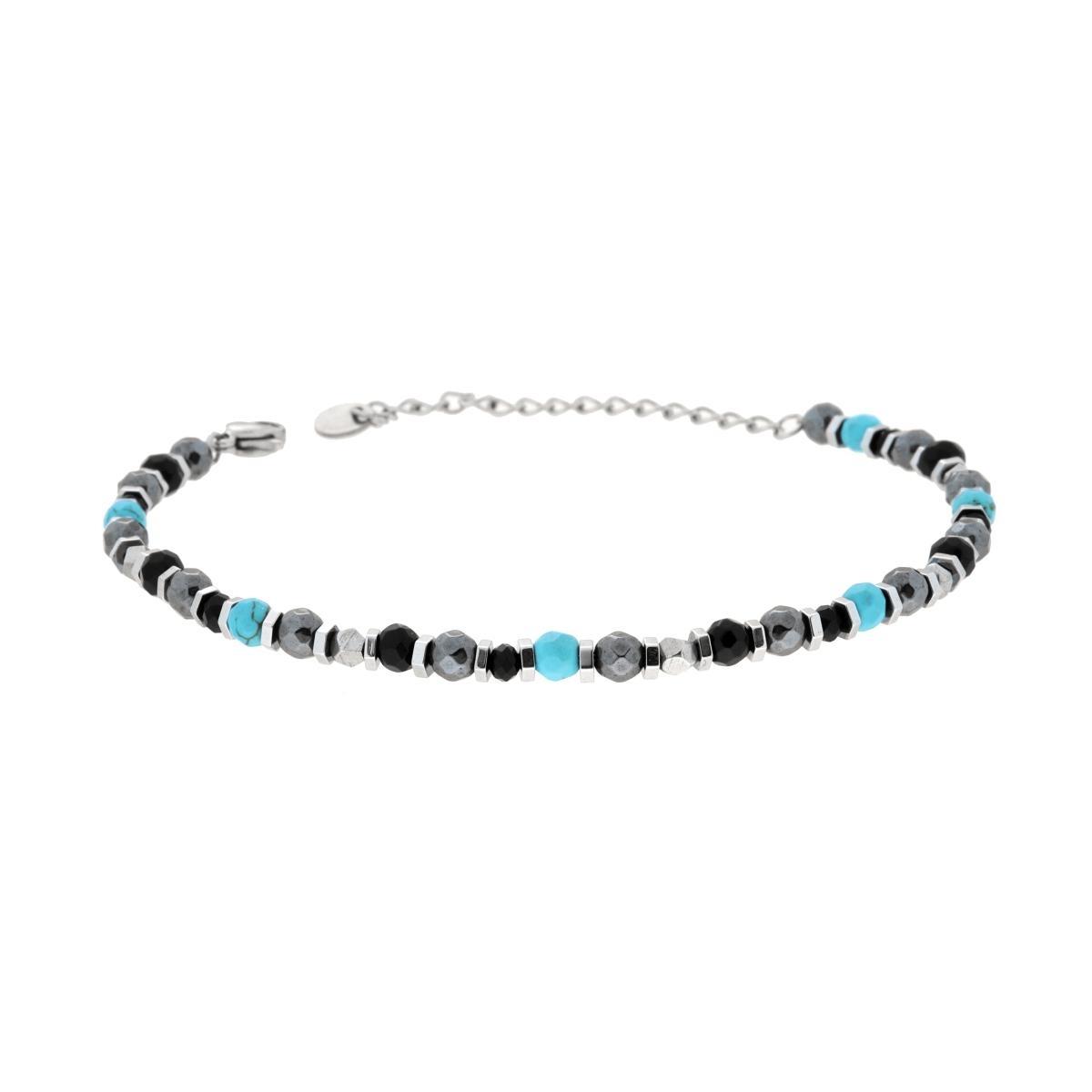 Bracciale Catena con Bulloncini alternati a Pietre Turchese e Multicolor in ACCIAIO <BR>