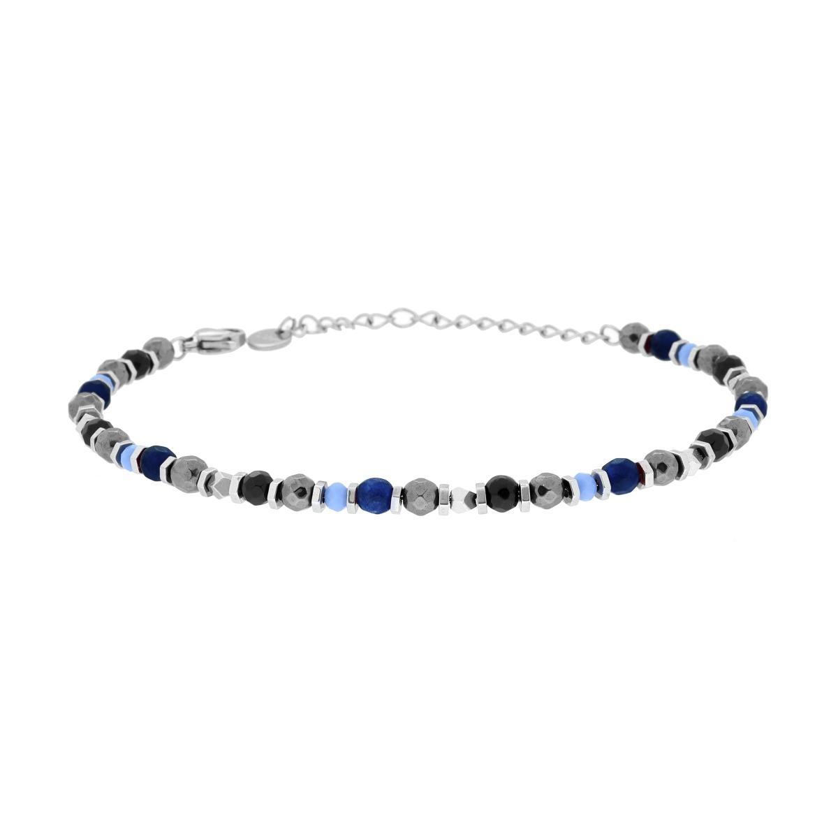 Bracciale Catena con Bulloncini alternati a Pietre Blu Lapislazzuli e Multicolor in ACCIAIO <BR>