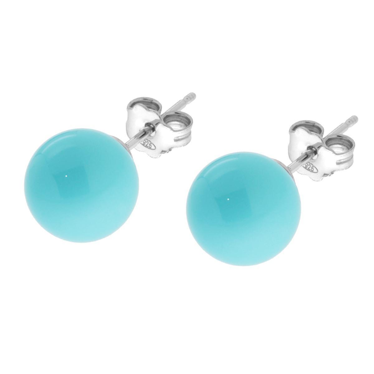 Orecchini Perla mm 10 Turchese in ARGENTO 925 Galvanica Rodio<BR>