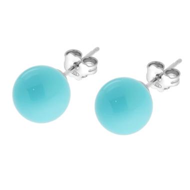 Orecchini Perla mm 10 Turchese in ARGENTO 925 Galvanica Rodio<BR>